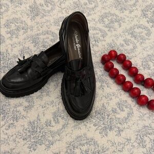 Black Leather Flats with Chunky Sole